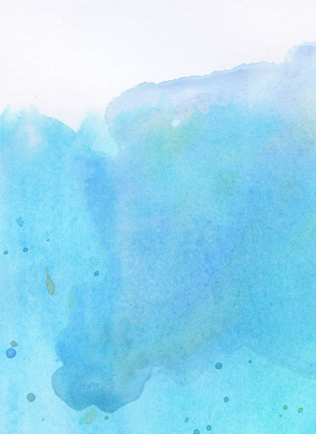 heller abstrakter blauer, gemalter, undichter Aquarell-Hintergrund für Text oben - Foto, Bild
