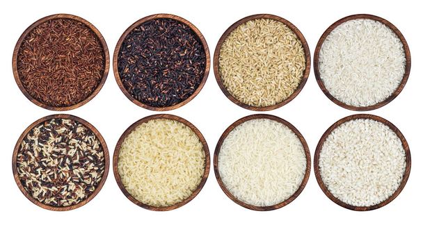 Rice collection isolated on white background. Top view - Photo, Image