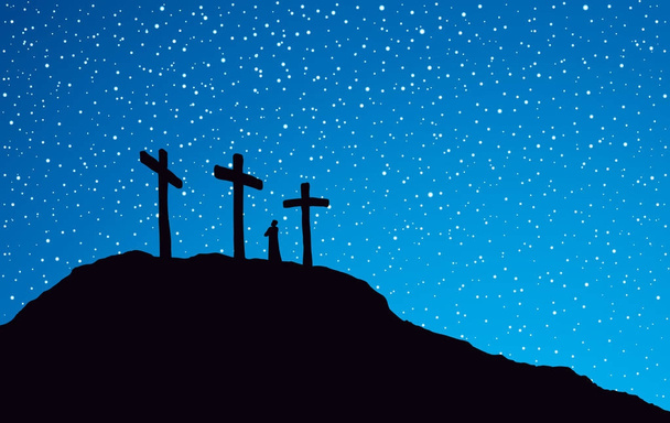 Три хрести стоять на фоні світлого неба
 - Вектор, зображення