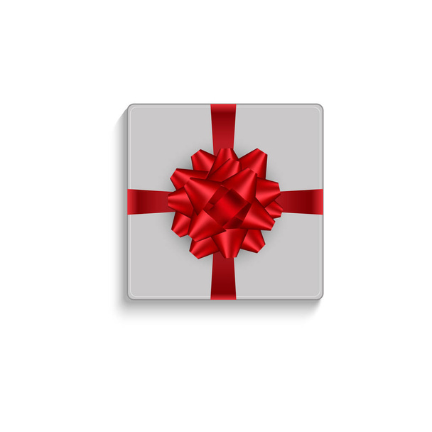 Realistic gift box with red bow. Top view. Vector illustration - Vecteur, image
