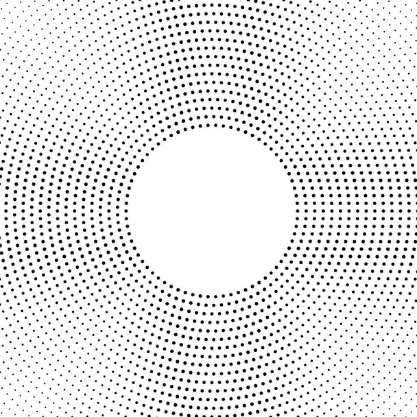 Halbtongepunkteter Hintergrund kreisförmig verteilt. Halbtoneffekt-Vektormuster. Kreis-Punkte isoliert auf weißem Hintergrund. - Vektor, Bild