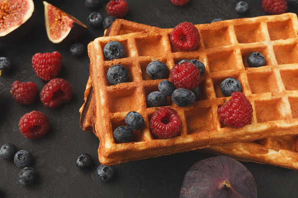 Belgium waffles with berries and f - Photo, Image