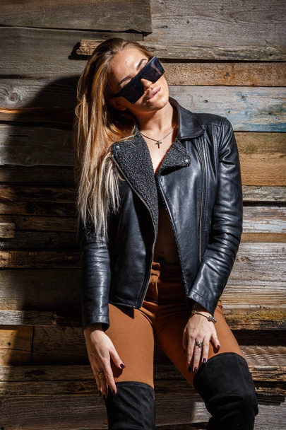 stylish girl in  jacket and sunglasses - Photo, Image