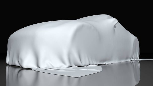 Auto mit einem Tuch bedeckt. 3D-Darstellung - Foto, Bild