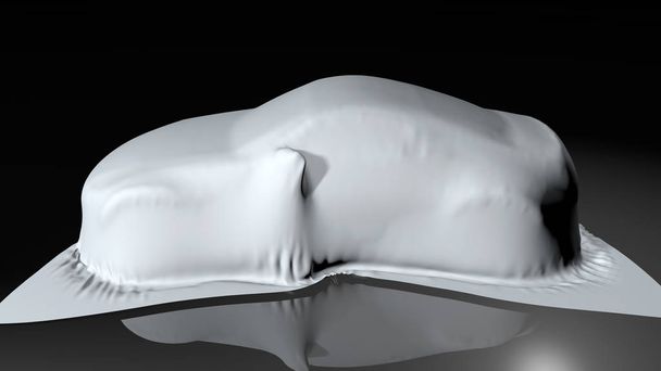 Αυτοκίνητο καλυμμένο με ένα πανί. 3D καθιστούν - Φωτογραφία, εικόνα