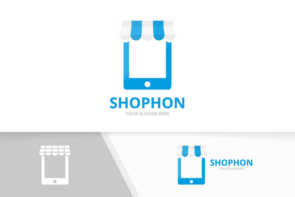 Vector store and phone logo combination. Market and mobile symbol or icon. Unique shop and device logotype design template. - Vettoriali, immagini