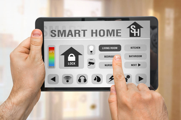 Application de contrôle de maison intelligente sur tablette - concept de maison intelligente
 - Photo, image
