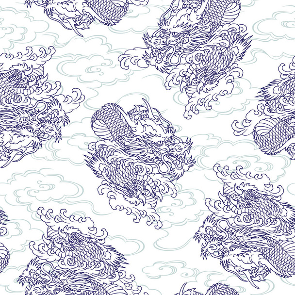 Japanese style dragon pattern, - Vector, afbeelding