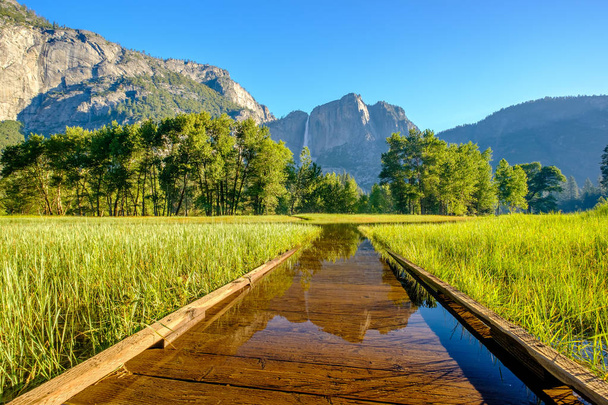 Meadow with flooded boardwalk - Photo, Image