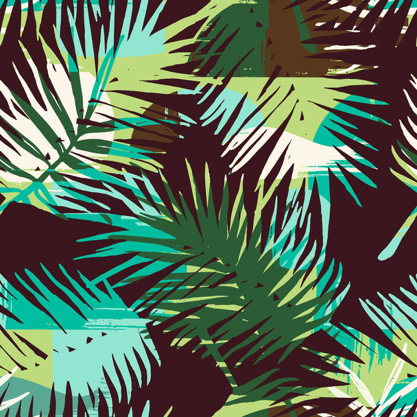 Seamless exotic pattern with tropical plants and artistic background - Vektor, Bild