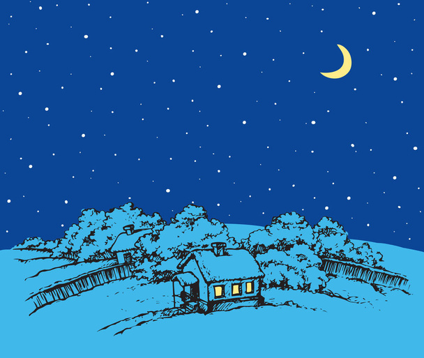 The village in winter. Vector drawing - Vector, Image