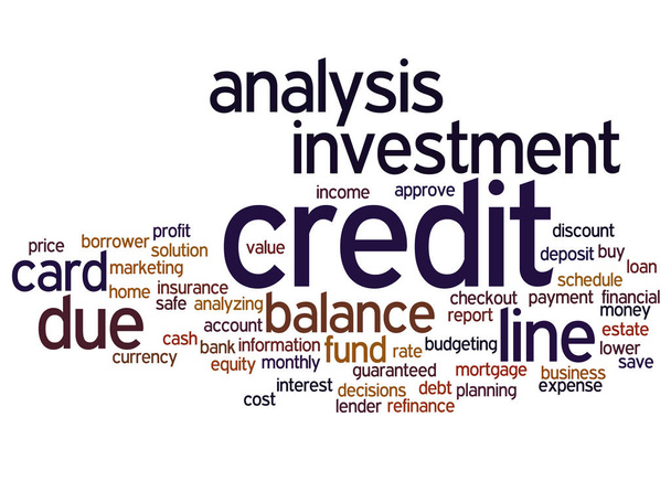 Karty kredytowej linii inwestycji równowaga streszczenie słowo cloud  - Wektor, obraz