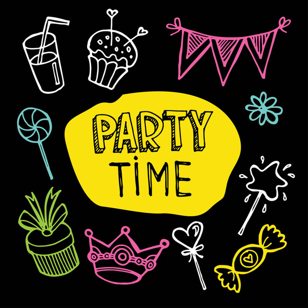 Hand drawn doodle party time - Vector, Image