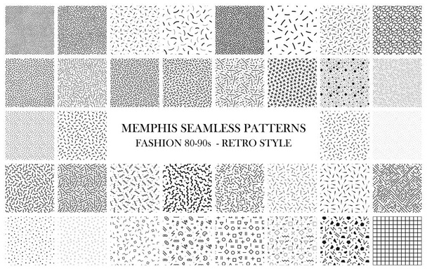 Bundle of Memphis seamless patterns. Fashion 80-90s. Black and white textures - Vektor, kép