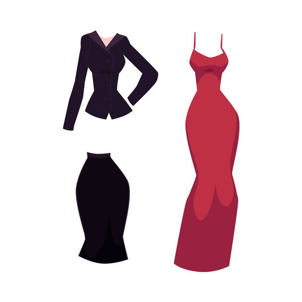 vector cartoon woman office suit and evening dress - ベクター画像