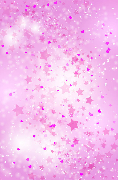 Abstract romantic pink background with flying stars and hearts - Vector, Image