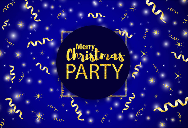 Золотий текст Весела Різдвяна вечірка та стрічки на яскравому фоні
 - Вектор, зображення