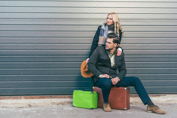 young couple with suitcases - Photo, Image