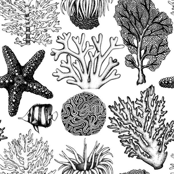 Reef corals seamless pattern - Wektor, obraz