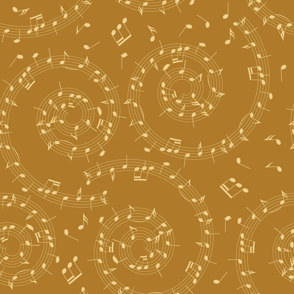 dunkel goldener Vektorhintergrund mit Spirale - nahtloses Muster mit Noten - Vektor, Bild