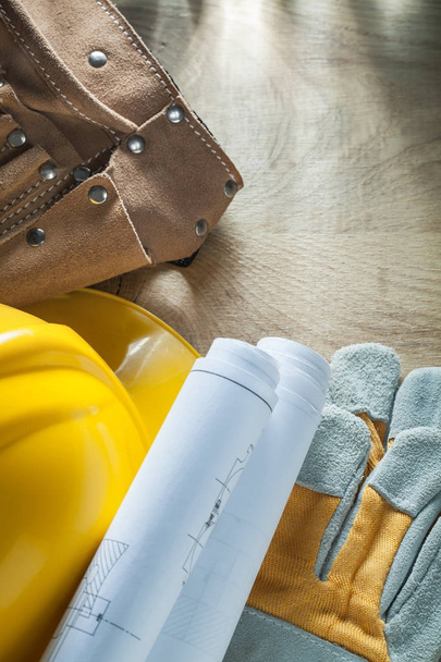 Leather building belt construction drawings safety gloves hard h - Foto, Imagem