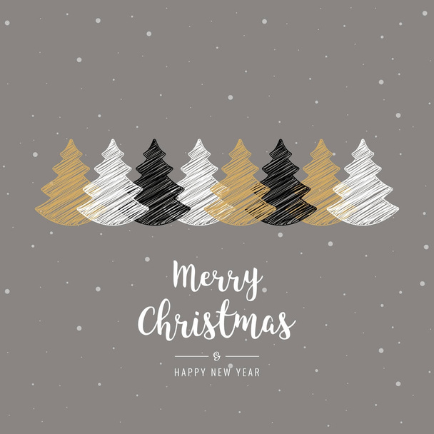 Рождественские елки каракули рисунок поздравительной открытки снежный фон
 - Вектор,изображение