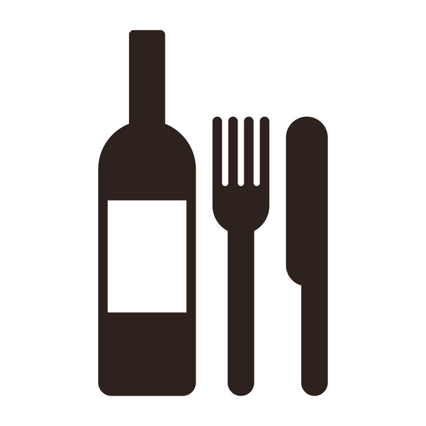 Bottle, knife and fork - Vector, Image