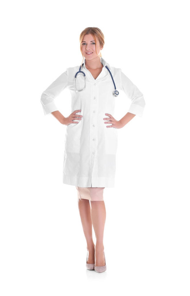 Doctor with stethoscope on white background - Foto, afbeelding