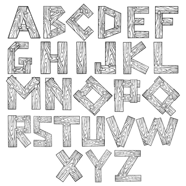 Wooden alphabet engraving vector illustration - Vetor, Imagem