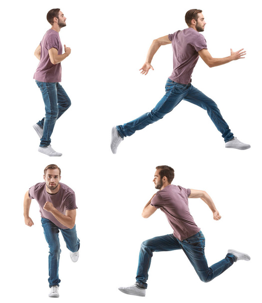 Collage with running man on white background - Valokuva, kuva
