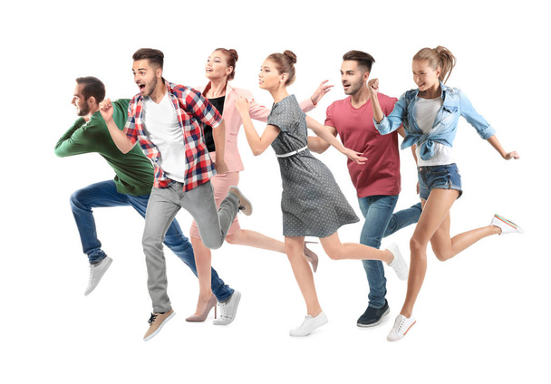 Group of running people on white background - Foto, Imagen