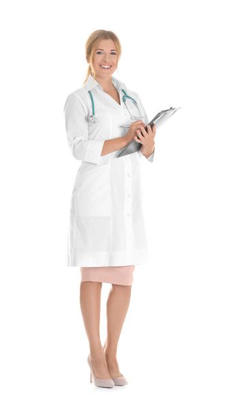 Doctor with clipboard on white background - Zdjęcie, obraz