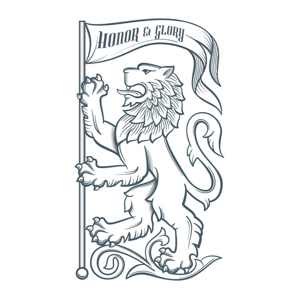 Afbeelding van de heraldische leeuw met vlag - Vector, afbeelding