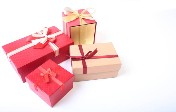 Gift boxes with bow on white background - Zdjęcie, obraz