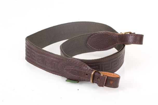 armored brown leather belt on white isolated background - Photo, Image