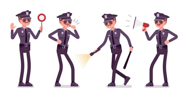 Young policeman with light and signals - Vector, Image