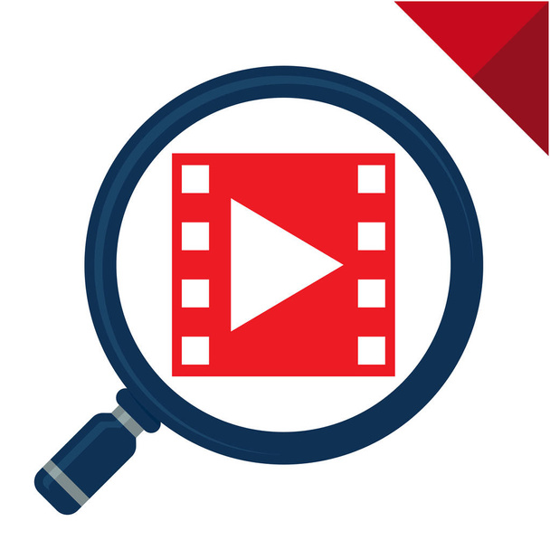 Ícone logotipo abstrato com o conceito de pesquisa, visualização, assistindo, para negócios de entretenimento multimídia, filmes / vídeo. Ilustrado com lupa e filmstrip
 - Vetor, Imagem