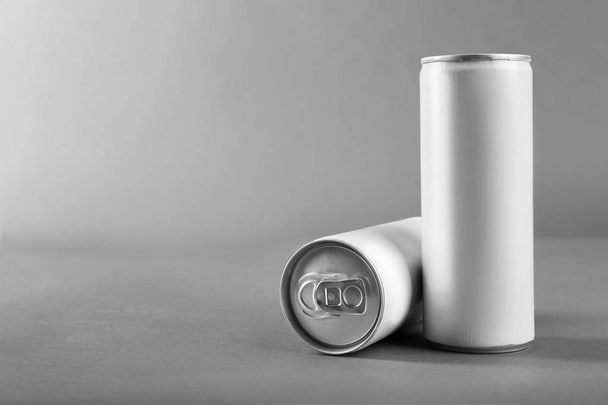 Tin cans on grey background - Foto, Imagen