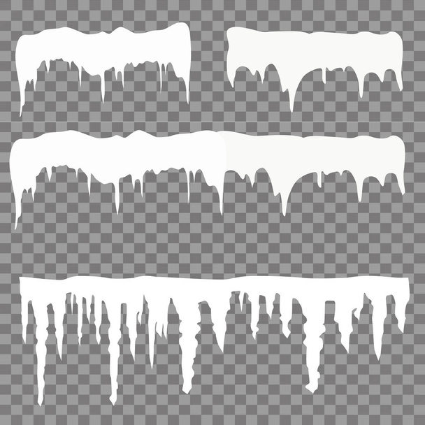 Set van sneeuw ijspegels geïsoleerd op transparante achtergrond. Vectorillustratie - Vector, afbeelding