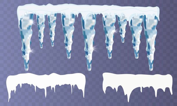 Set of snow icicles isolated on transparent background. Vector illustration - Vector, Image