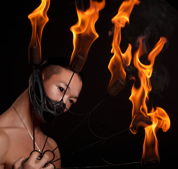 asian man with fire show - Photo, Image