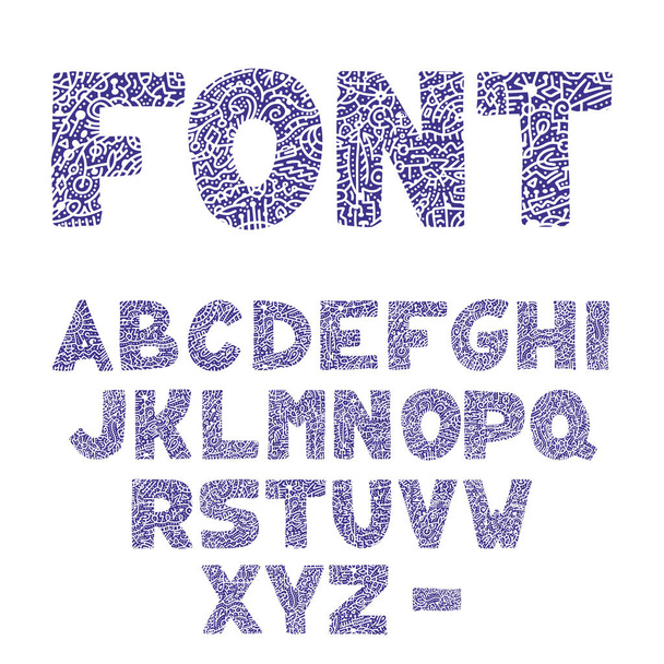 Alfabeto dibujado a mano vectorial con letras vintage sobre fondo blanco. Fuente decorativa para la acentuación, Cartas de tinta, abc
 - Vector, Imagen