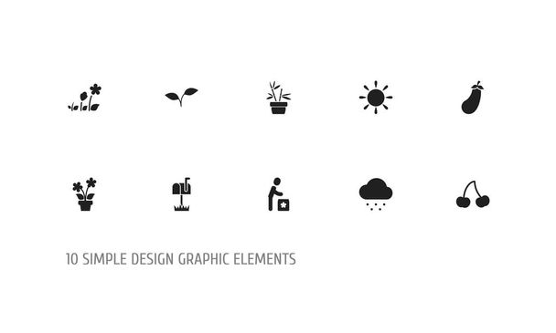 Set Of 10 Editable Planting Icons. Includes Symbols Such As Rainy Cloud, Berry, Blooming And More. Can Be Used For Web, Mobile, UI And Infographic Design. - Vector, Image