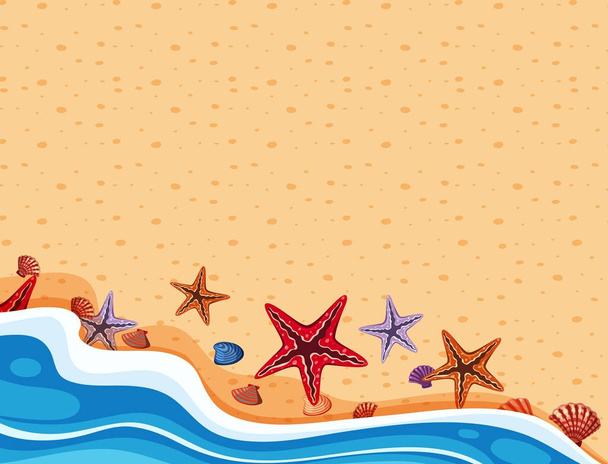 Фоновая сцена с морскими звездами на берегу
 - Вектор,изображение