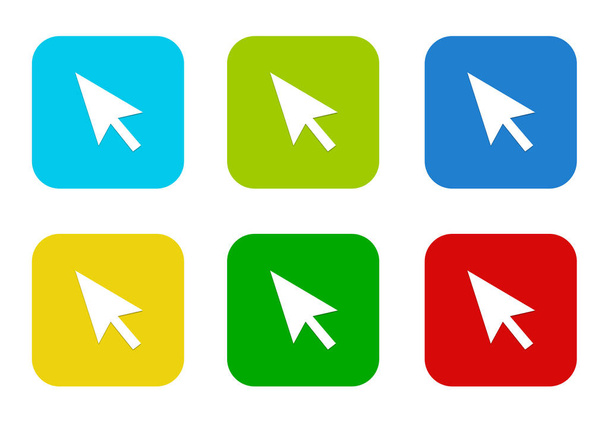 Набор округлых квадратных красочных плоских иконок со стрелками синего, зеленого, желтого, голубого и красного цветов
 - Фото, изображение