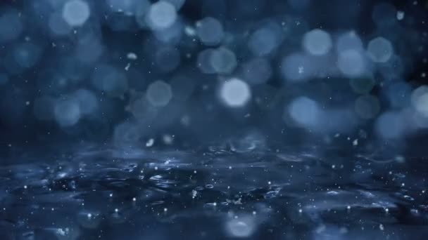 Invierno Movimiento fondo azul luces nieve cayendo sobre hielo desenfocado bokeh loop 4k
 - Imágenes, Vídeo