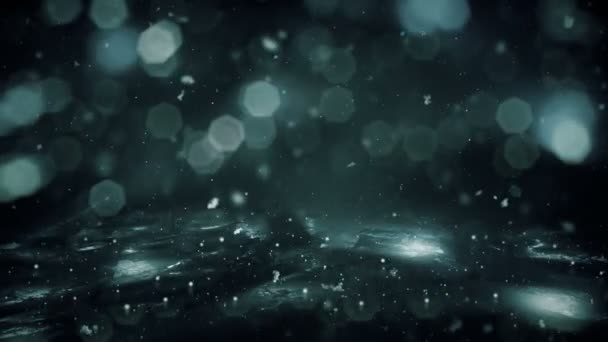 Kış hareketli arka plan noir ışıklar kar buzda düşen bokeh döngü 4 k defocused - Video, Çekim