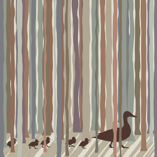 Wood duck family - Vector, Image