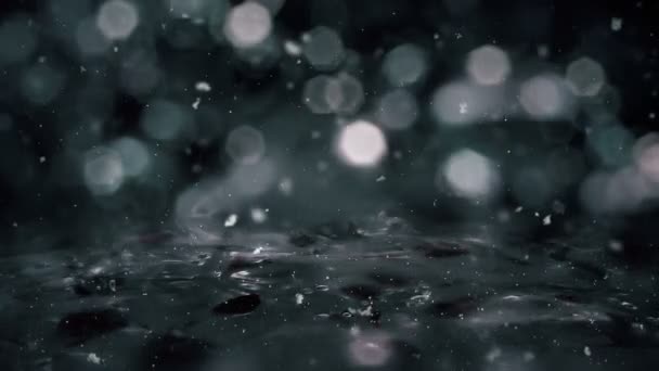 Kış hareketli arka plan noir ışıklar kar buzda düşen bokeh döngü 4 k defocused - Video, Çekim