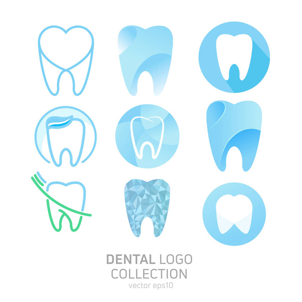 Zestaw Klinika stomatologiczna logo. Leczy zęby ikona. Gabinet stomatologiczny - Wektor, obraz